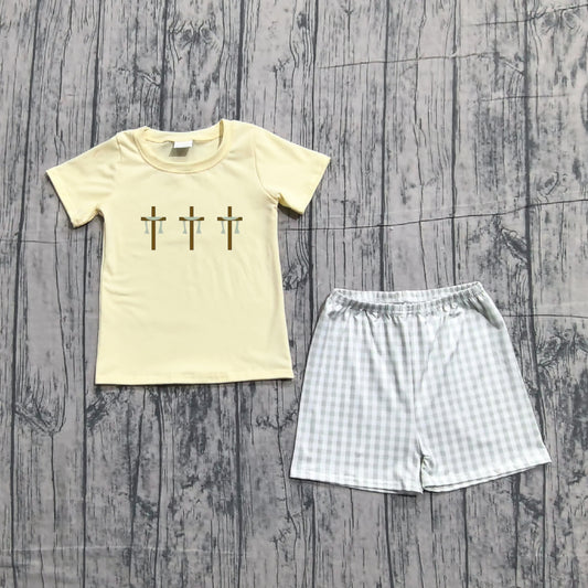 11.25 MOQ：5pcs BSSO1717 pre-order baby boy clothes embroidery cross toddler boy easter summer outfit-26.1.10