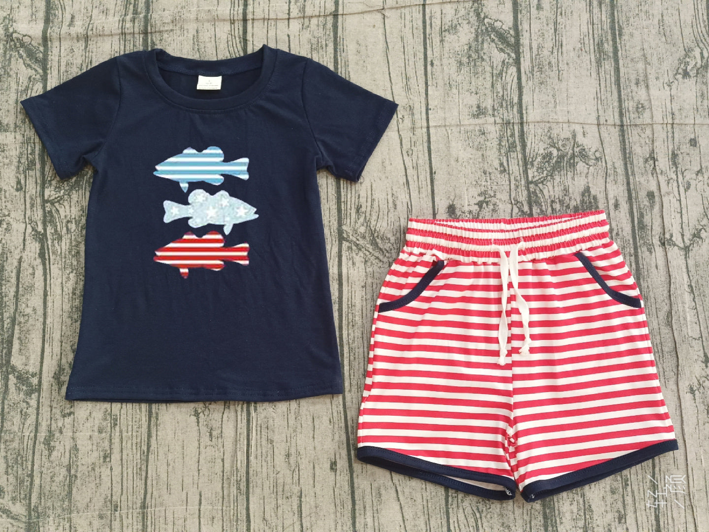 12.4 MOQ：5pcs BSSO1741 pre-order baby boy clothes embroidery fish toddler boy summer outfit-26.1.12