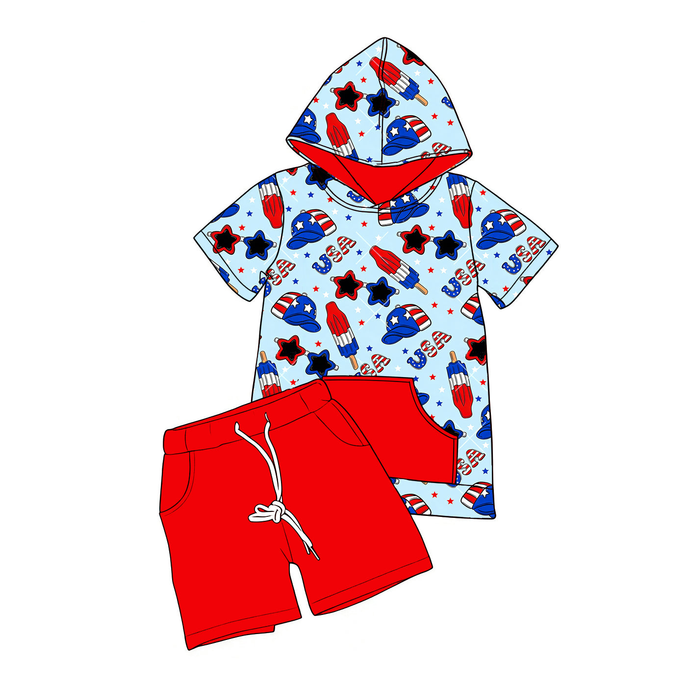 Pre-order no moq BSSO1821 pre-order baby boy clothes hooded short sleeve summer outfit-25.12.29