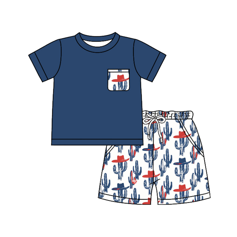 Pre-order no moq BSSO1823 pre-order baby boy clothes catcus hat short sleeve summer outfit-25.12.30
