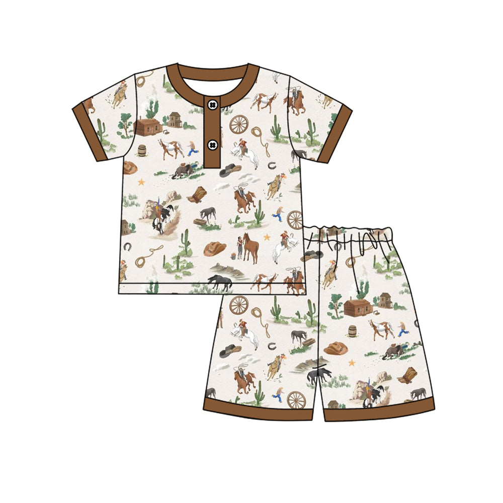 Pre-order no moq BSSO1824 pre-order baby boy clothes riding horse short sleeve summer outfit-25.12.30