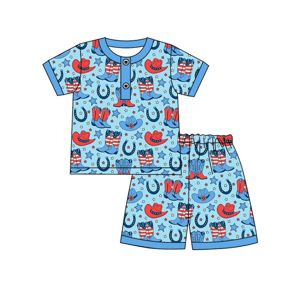 Pre-order no moq BSSO1828 pre-order baby boy clothes boot hat blue short sleeve summer outfit-25.12.30