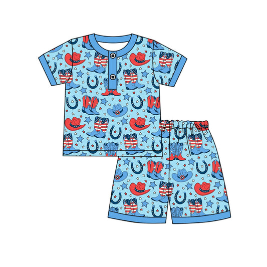 Pre-order no moq BSSO1828 pre-order baby boy clothes boot hat blue short sleeve summer outfit-25.12.30