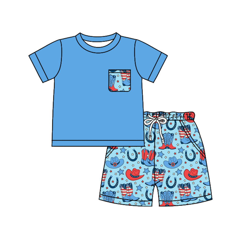 Pre-order no moq BSSO1829 pre-order baby boy clothes boot hat blue short sleeve summer outfit-25.12.30