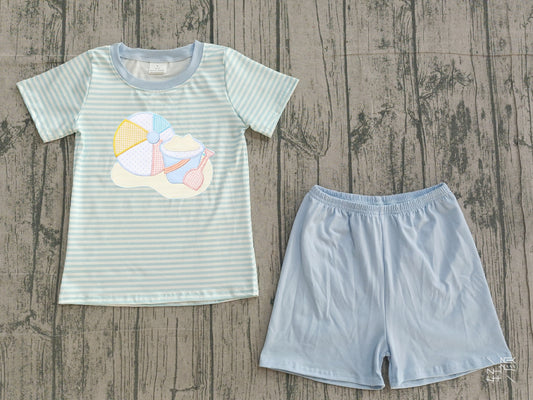 Pre-order no moq BSSO1834 pre-order baby boy clothes embroidery blue short sleeve summer outfit-26.1.12