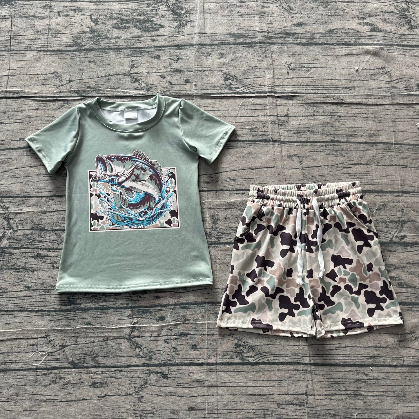 BSSO1835 Preorder Sample Baby Boy Southern Camo Fishing Top Pockets Shorts Hunting Clothes Sets