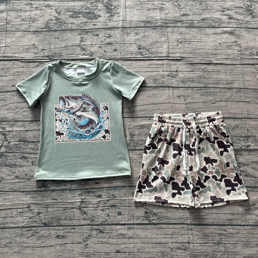 BSSO1835 Preorder Sample Baby Boy Southern Camo Fishing Top Pockets Shorts Hunting Clothes Sets