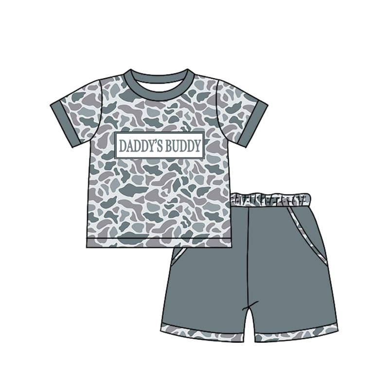 Pre-order no moq BSSO1838 pre-order baby boy clothes DADDY BUDDY camouflage short sleeve summer shorts outfit-26.1.1