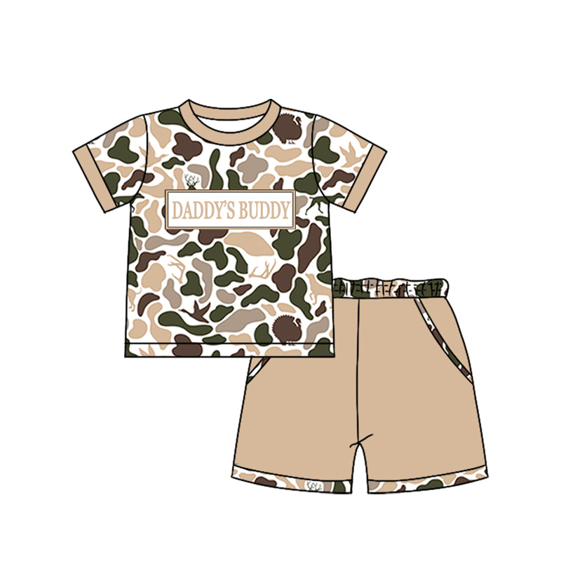 Pre-order no moq BSSO1841 pre-order baby boy clothes DADDY BUDDY camouflage short sleeve summer shorts outfit-26.1.1