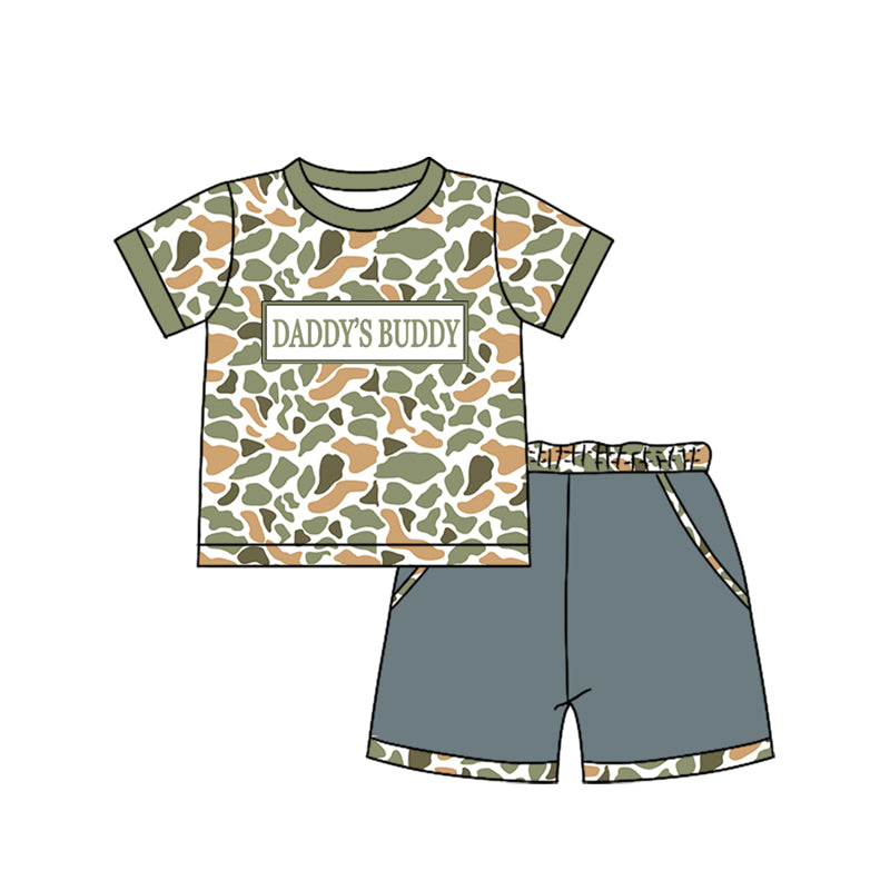 Pre-order no moq BSSO1842 pre-order baby boy clothes DADDY BUDDY camouflage short sleeve summer shorts outfit-26.1.1