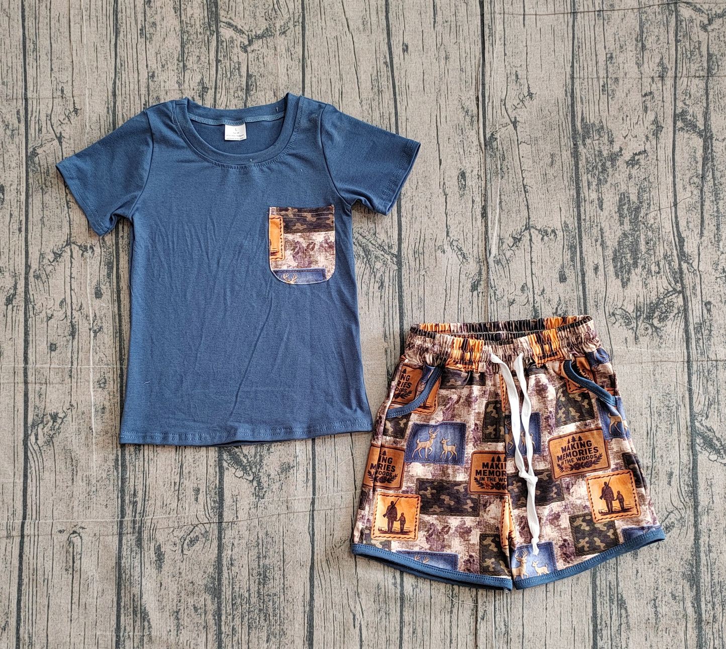 BSSO1846 Preorder Sample Baby Boy Shirt Top Southern Deer Camo Pockets Shorts Hunting Clothes Sets