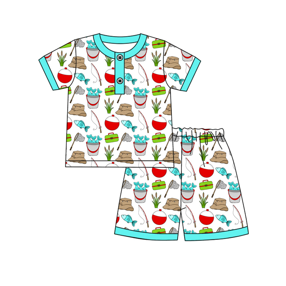 Pre-order no moq BSSO1862 pre-order baby boy clothes FISHING short sleeve summer shorts outfit-26.1.8