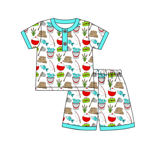 Pre-order no moq BSSO1862 pre-order baby boy clothes FISHING short sleeve summer shorts outfit-26.1.8