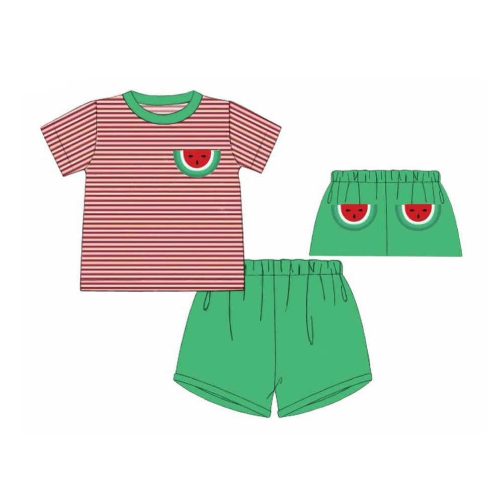 Pre-order no moq BSSO1865 pre-order baby boy clothes summer watermelon short sleeve shorts sets-26.1.10