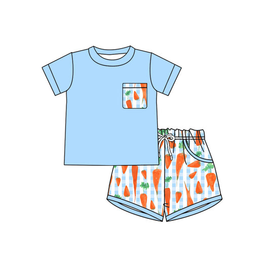 Pre-order no moq BSSO1872 pre-order baby boy clothes summer carrot blue short sleeve shorts sets-26.1.12