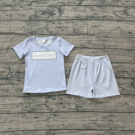 BSSO1876 Preorder Sample Baby Boy Mama's Boy Top Stripe Shorts Clothes Sets