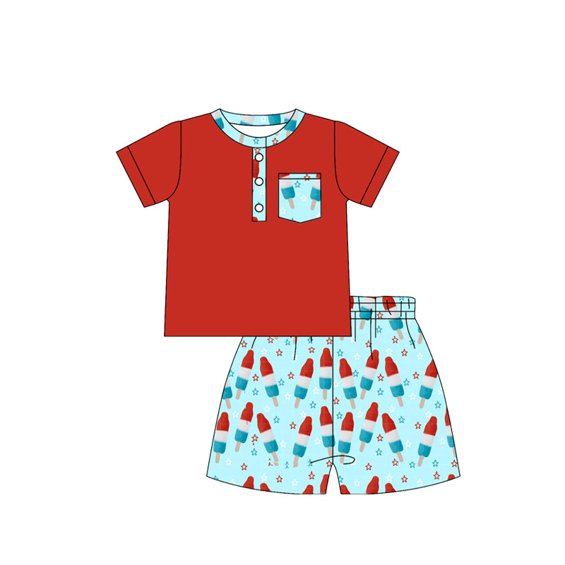 Pre-order no moq BSSO1878 pre-order baby boy clothes summer red short sleeve shorts sets-26.1.14