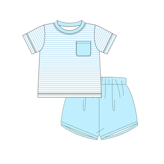 Pre-order no moq BSSO1880 pre-order baby boy clothes blue short sleeve shorts summer outfit-26.1.15