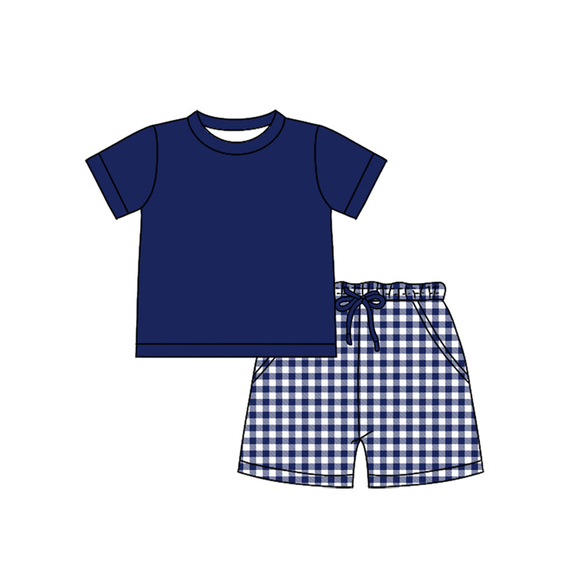 Pre-order no moq BSSO1882 pre-order baby boy clothes navy blue short sleeve shorts summer outfit-26.1.15