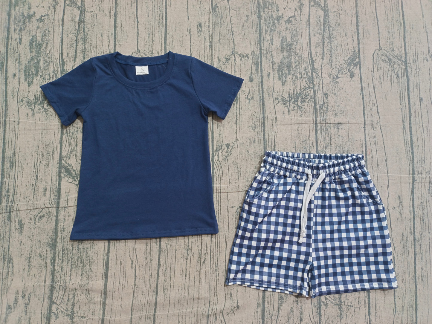 BSSO1882 Preorder IRL Baby Boy Navy Shirts Top Plaid Pockets Shorts Clothes Sets