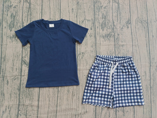 BSSO1882 Preorder IRL Baby Boy Navy Shirts Top Plaid Pockets Shorts Clothes Sets