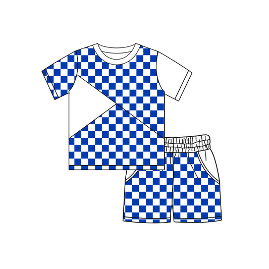 Pre-order no moq BSSO1893 pre-order baby boy clothes blue plaid short sleeve shorts summer outfit-26.1.16