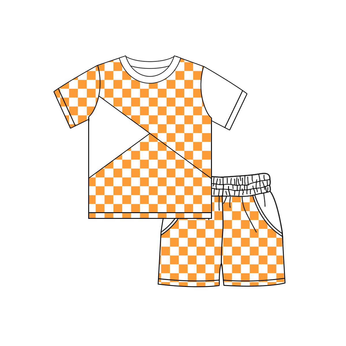 Pre-order no moq BSSO1894 pre-order baby boy clothes orange plaid short sleeve shorts summer outfit-26.1.16