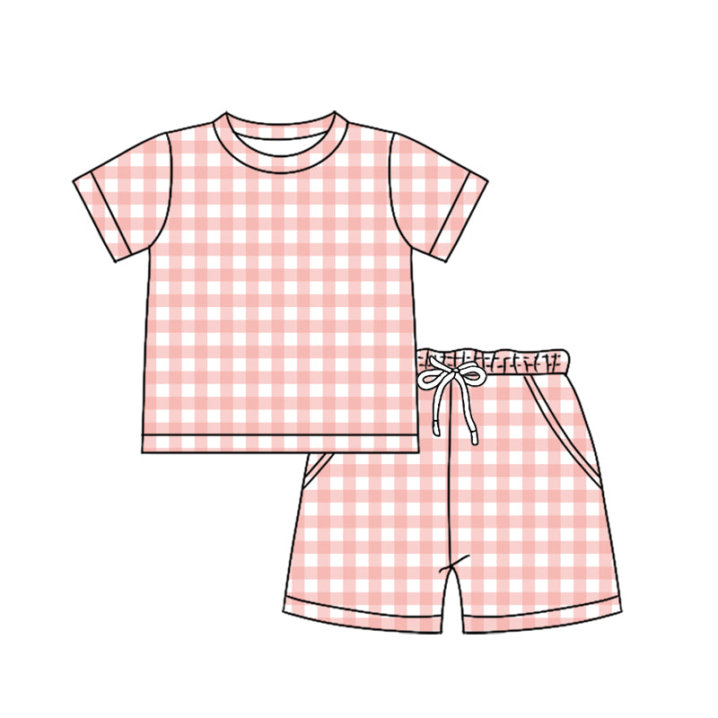 Pre-order no moq BSSO1897 pre-order baby boy clothes plaid short sleeve shorts summer outfit-26.1.16