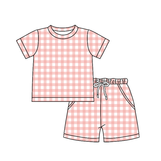 Pre-order no moq BSSO1897 pre-order baby boy clothes plaid short sleeve shorts summer outfit-26.1.16