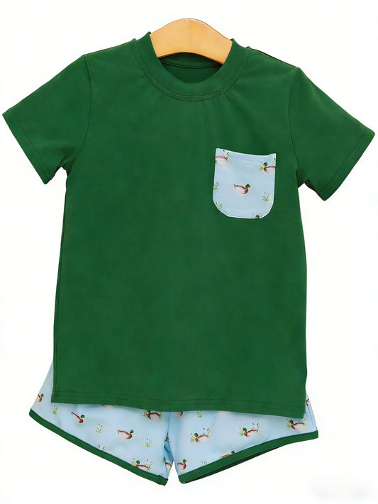 Pre-order no moq BSSO1899 pre-order baby boy clothes duck green short sleeve shorts summer outfit-26.1.17