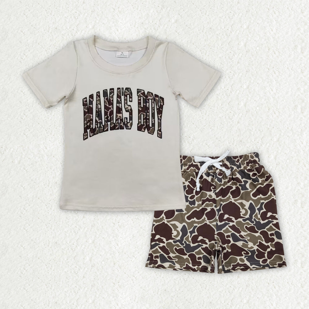 RTS NO MOQ（In Stock) BT0792+SS0735 baby boys clothes MAMA camouflage short sleeve shorts sets-BSSO1901