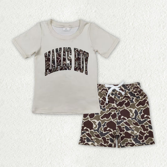 RTS NO MOQ（In Stock) BT0792+SS0735 baby boys clothes MAMA camouflage short sleeve shorts sets-BSSO1901