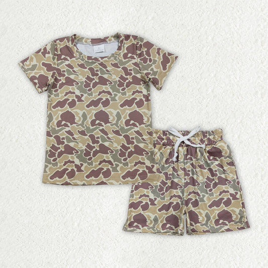 BSSO1909 Kids Baby Boy Southern Khaki Camo Top Pockets Shorts Clothes Sets