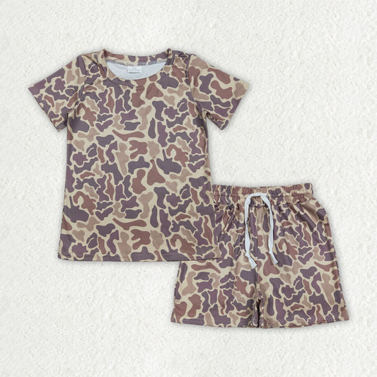 BSSO1910 Kids Baby Boy Southern Brown Camo Top Pockets Shorts Clothes Sets
