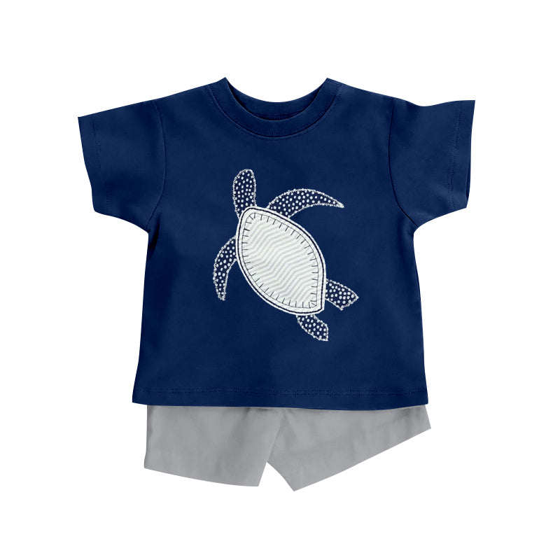 Pre-order no moq BSSO1917 pre-order baby boy clothes turtle navy blue short sleeve shorts summer outfit-26.1.21