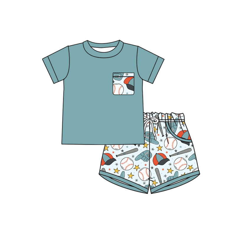 Pre-order Baby Boy Short Sleeve Shirts Top Baseballs Stars Pockets Short Team Clothes Sets BSSO1924