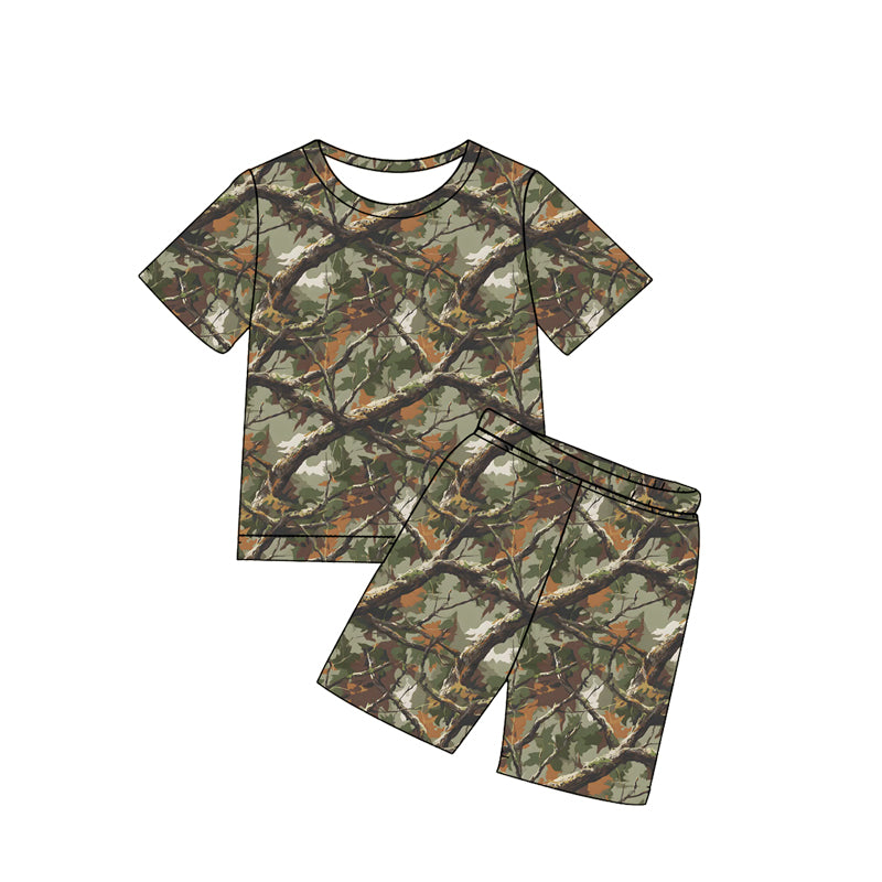BSSO1928 Preorder Baby Boy Southern Leaves Camo Top Shorts Hunting Pajamas Clothes Sets