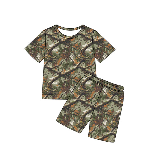 BSSO1928 Preorder Baby Boy Southern Leaves Camo Top Shorts Hunting Pajamas Clothes Sets