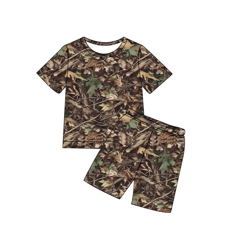 BSSO1929 Preorder Baby Boy Southern Leaves Camo Top Shorts Hunting Pajamas Clothes Sets
