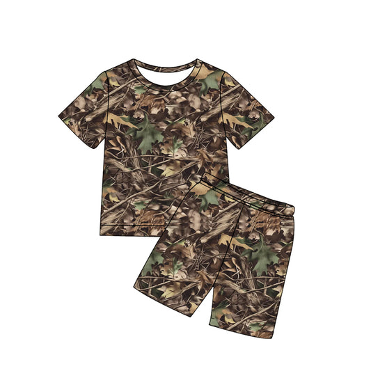 BSSO1929 Preorder Baby Boy Southern Leaves Camo Top Shorts Hunting Pajamas Clothes Sets