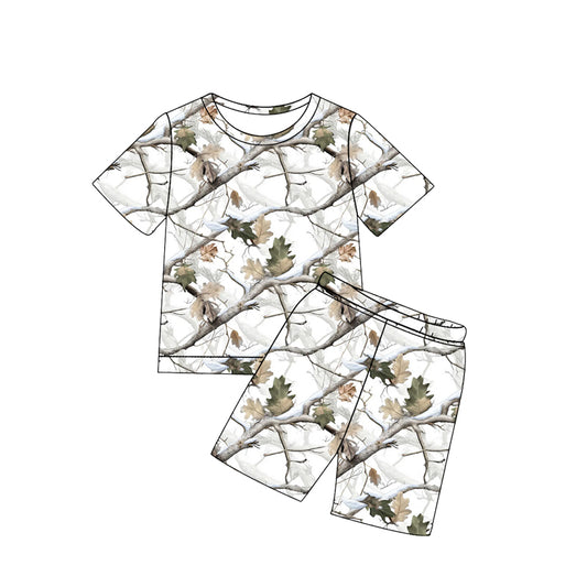 BSSO1931 Preorder Baby Boy Southern Leaves Camo Top Shorts Hunting Pajamas Clothes Sets