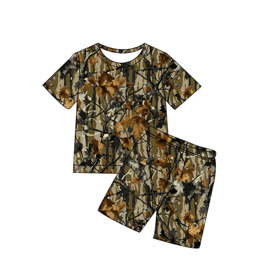 BSSO1932 Preorder Baby Boy Southern Leaves Camo Top Shorts Hunting Pajamas Clothes Sets