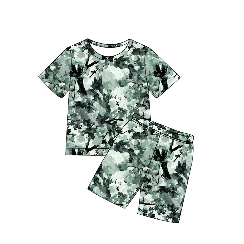 BSSO1933 Preorder Baby Boy Southern Leaves Camo Top Shorts Hunting Pajamas Clothes Sets