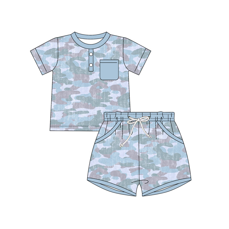 BSSO1937 Preorder Baby Boy Southern Camo Button Top Pockets Short Clothes Sets