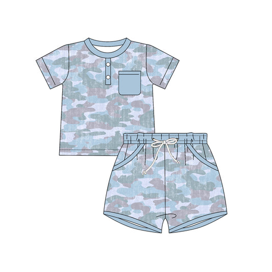 BSSO1937 Preorder Baby Boy Southern Camo Button Top Pockets Short Clothes Sets