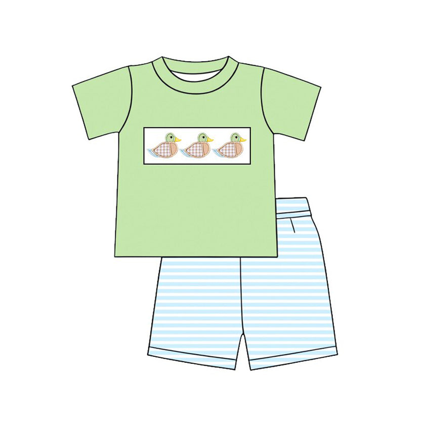 BSSO1946 Preorder Baby Boy Short Sleeve Ducks Top Stripe Short Clothes Sets