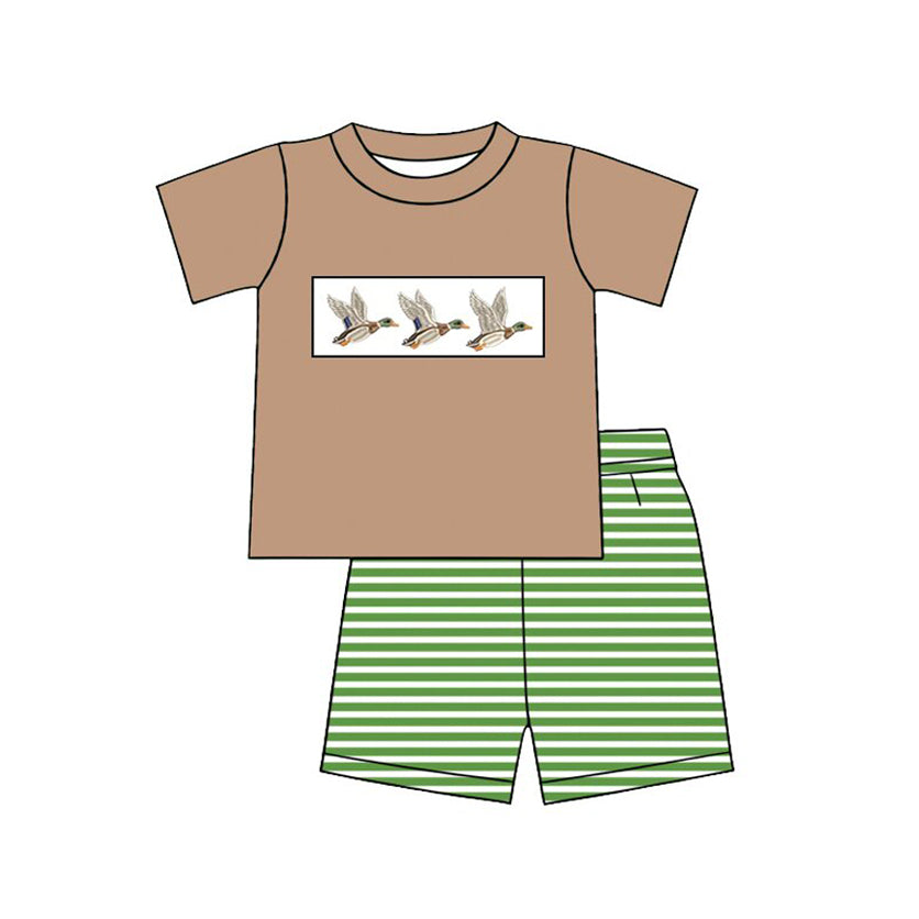 BSSO1947 Preorder Baby Boy Short Sleeve Ducks Top Stripe Short Clothes Sets
