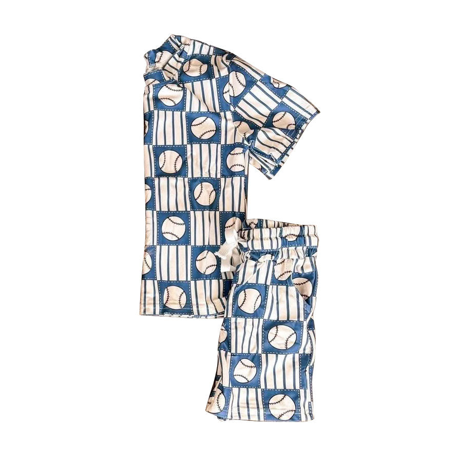 BSSO1960 Preorder Baby Boy Striped Baseball Top Shorts Clothes Sets