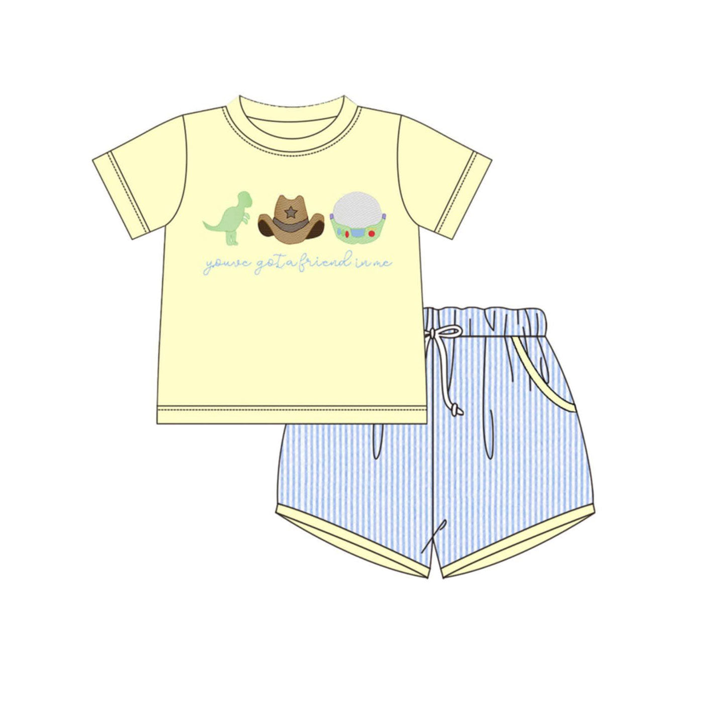BSSO1968 Preorder Baby Boy Yellow Top Stripes Pockets Shorts Clothes Sets