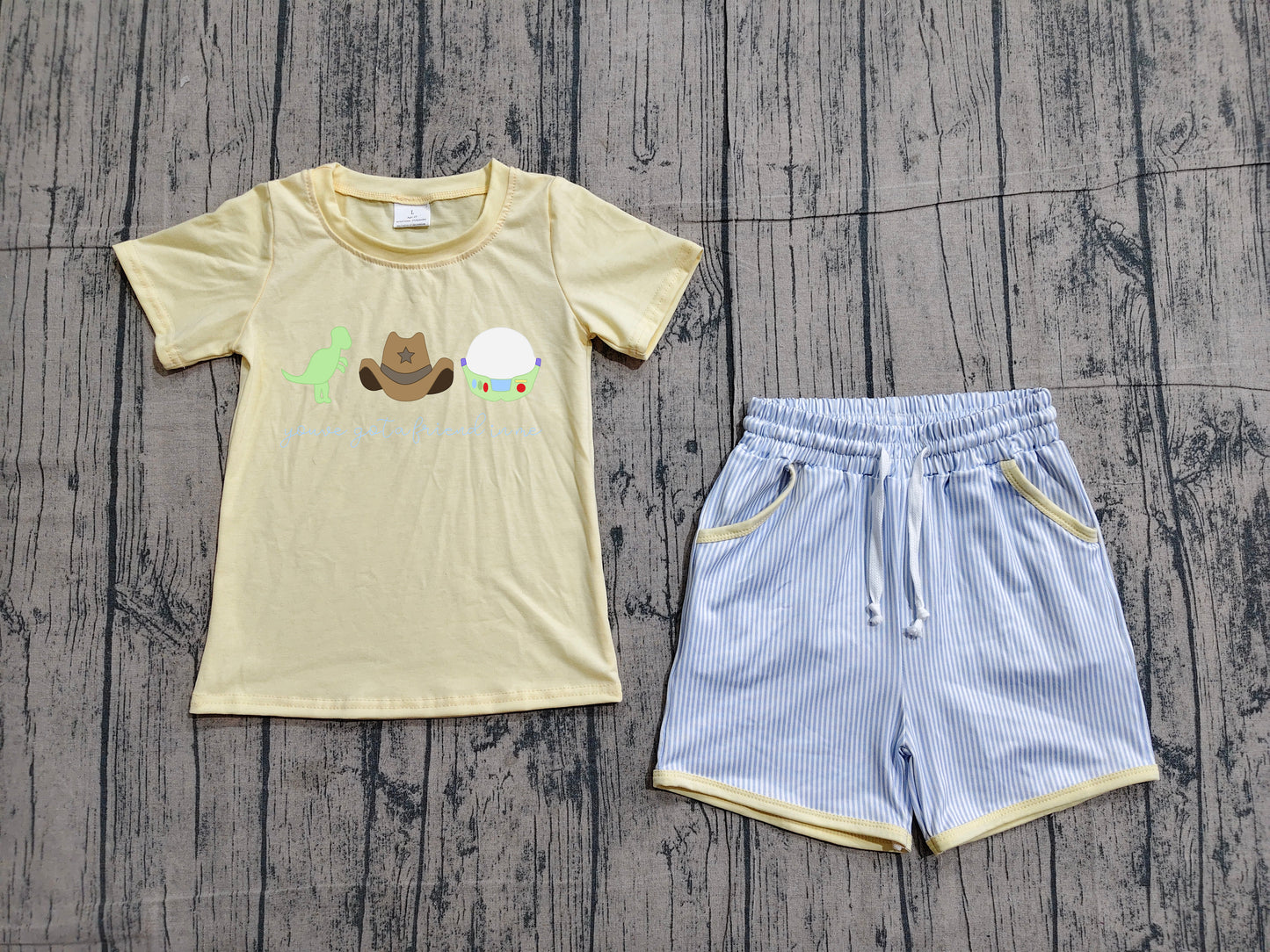 BSSO1968 Preorder Sample Embroidery Dinosaur Hats Baby Boy Top Pockets Stripe Short Clothes Sets